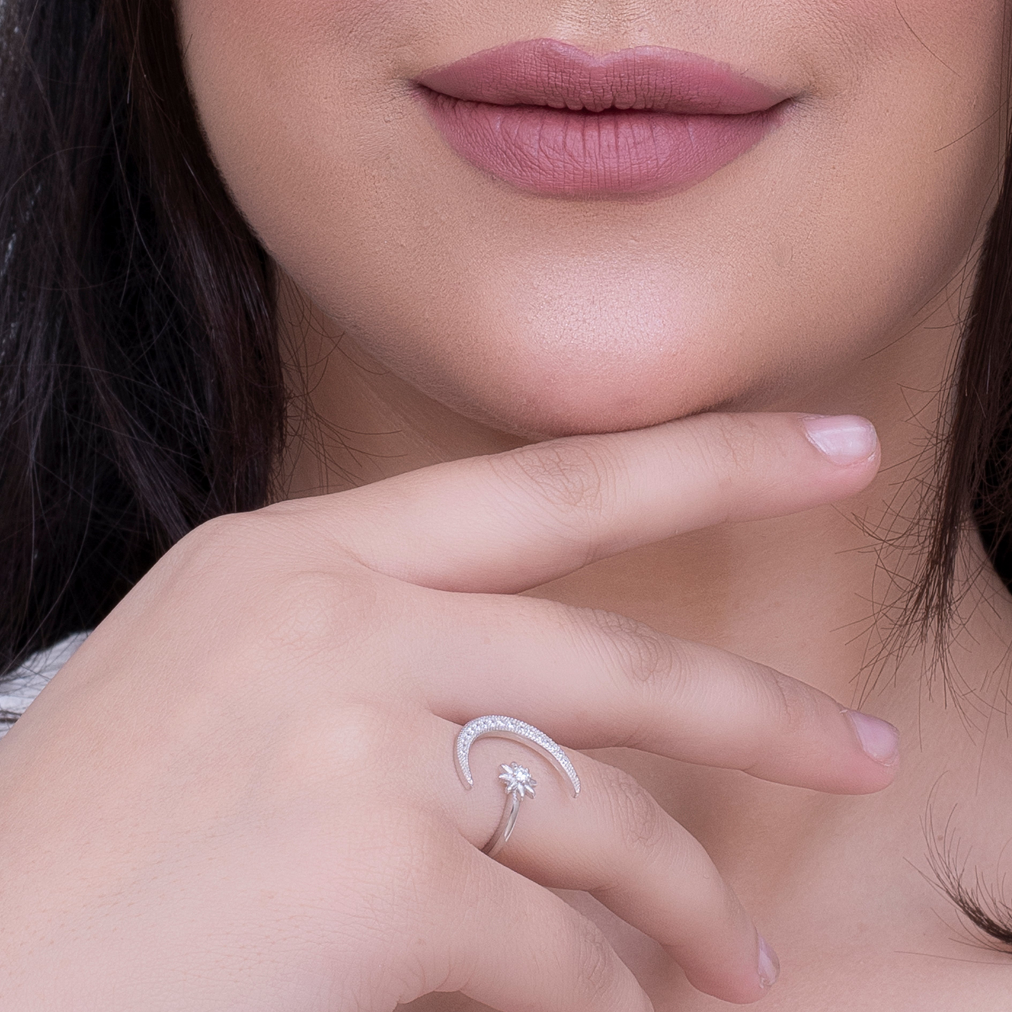 Crescent Moon and Star Silver Ring