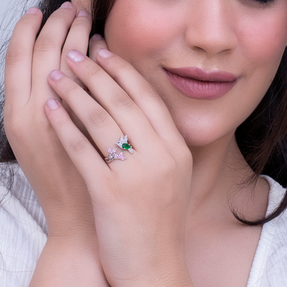 Bird and Half Flower Silver Ring