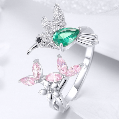 Bird and Half Flower Silver Ring