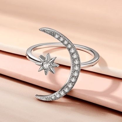 Crescent Moon and Star Silver Ring