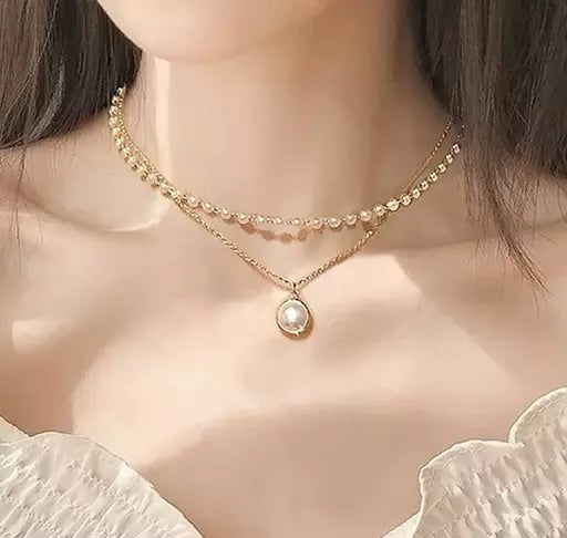 Pearl Elegance: Double-Layered Gold-Plated Necklace