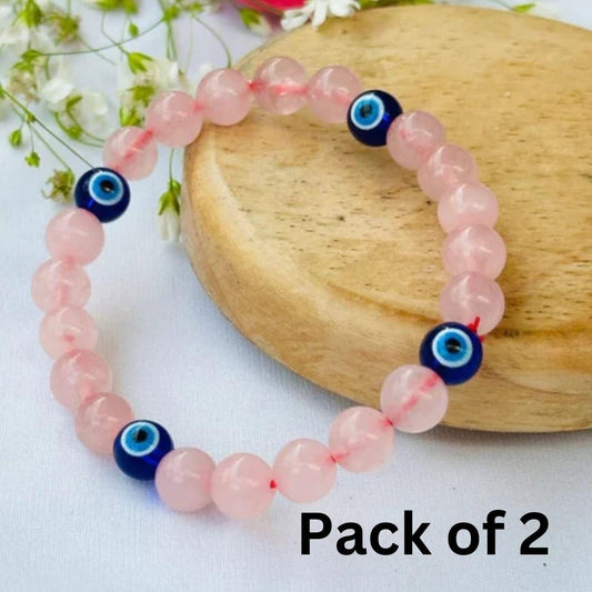 Love and Relationship Protect Bracelet (Rose Quartz with Evil Eye) (Pack of 2)