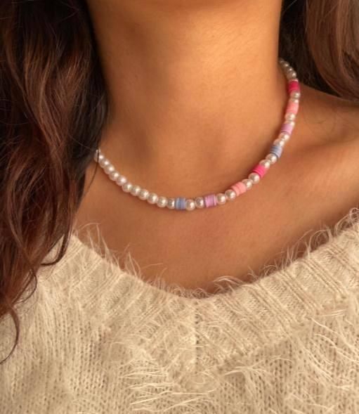 Glass Bead Pearl Necklace Multicolor