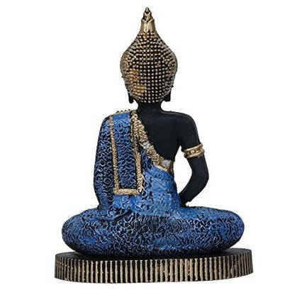 Premium Meditating Sitting Gautam Buddha Idol Statue Showpiece for Home ( Black and Blue)