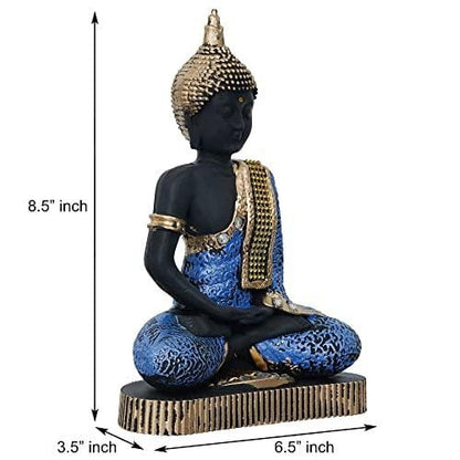 Premium Meditating Sitting Gautam Buddha Idol Statue Showpiece for Home ( Black and Blue)