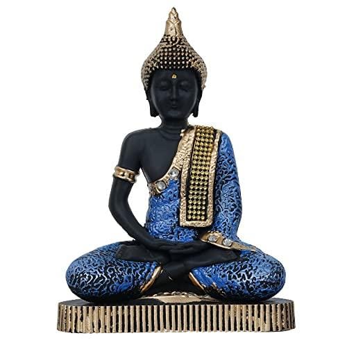 Premium Meditating Sitting Gautam Buddha Idol Statue Showpiece for Home ( Black and Blue)