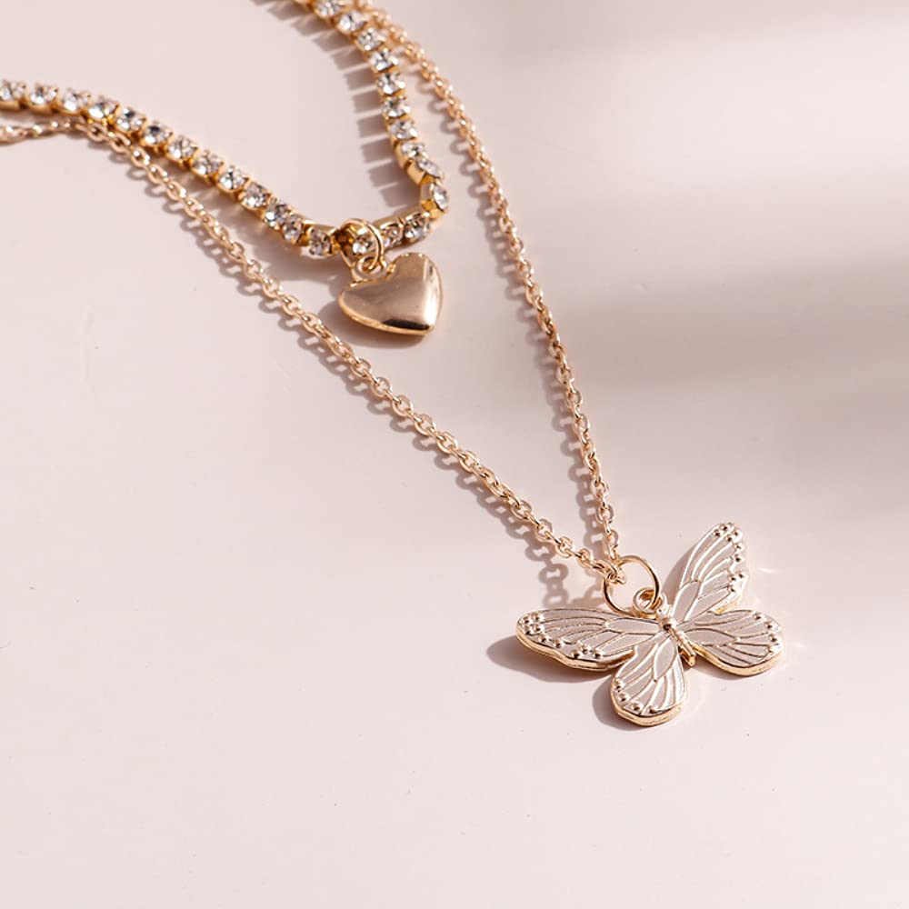 Two Layered Gold Coloured Butterfly Pendant And Heart Locket For Girls And Women