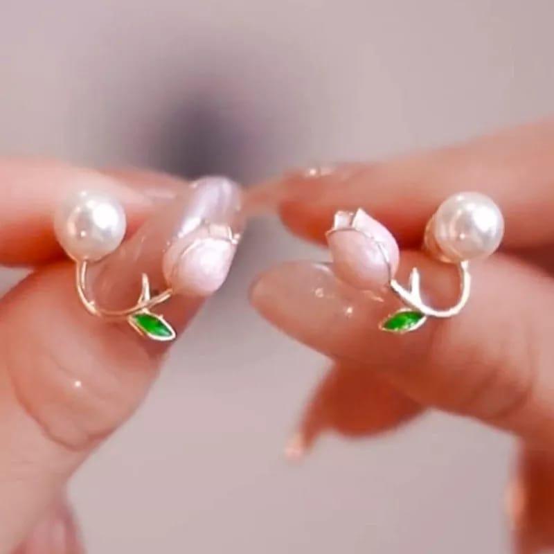 Stylish Korean Artificial Rose Stud Earrings For Women and Girls