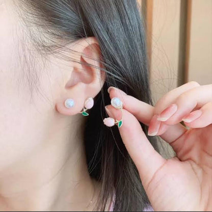 Stylish Korean Artificial Rose Stud Earrings For Women and Girls