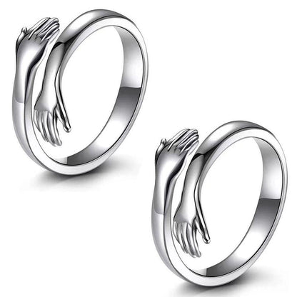 Pack of 2 Special For Couple Silver Plated Friendship Loved Ones Hug Ring