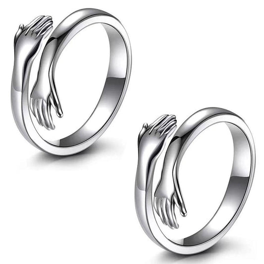 Pack of 2 Special For Couple Silver Plated Friendship Loved Ones Hug Ring