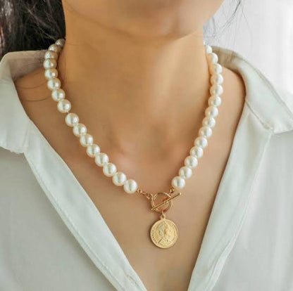 Pearl Coin Chain Necklace For Women