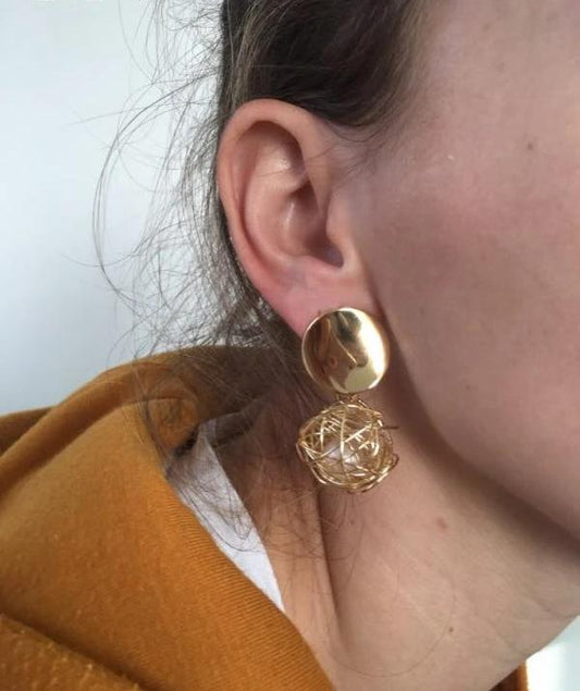 Dangle Gold Double Disk Earrings For Women and Girls