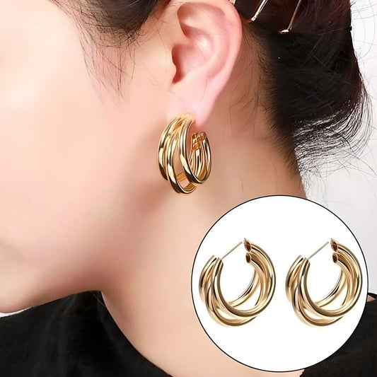 Gorgeous Silver plated korean Trihoop Earrings For Women and Girls