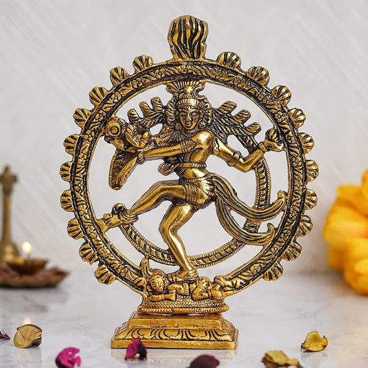 Webelkart Premium Gold Plated Lord Shiva Dancing Natraj/Nataraja Statue Handcrafted Sculpture for Home and Puja Decor| nataraj Statue for Home|(9.5 Inches, Gold , 560 Grams)