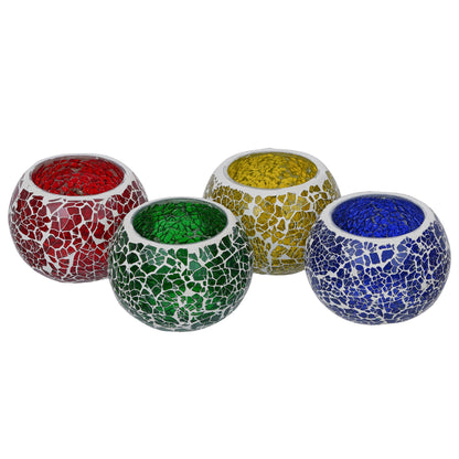 Purple, Red, Yellow & Green Set of 4 Mosiac Glass Decorative Tea Light Holder/diya