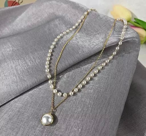 Pearl Elegance: Double-Layered Gold-Plated Necklace