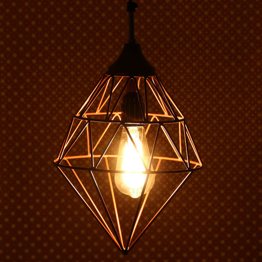 Edison Filament Copper Finish Diamond Cage Pendant Light, Ceiling Hanging Lamp For Home/Living Room/Offices/Restaurants